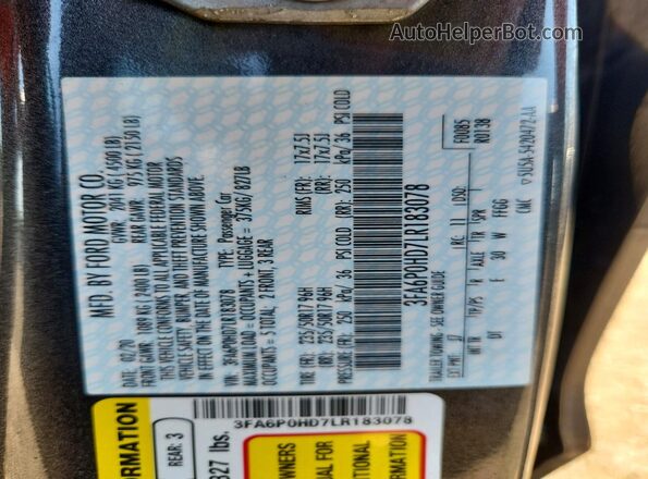 3FA6P0HD7LR183078 2020 FORD FUSION Gray ძრავის განყოფილების ხედი