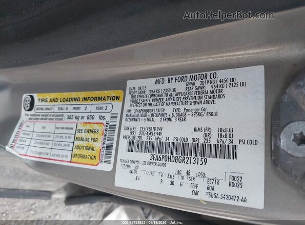 3FA6P0HD8GR213159 2016 FORD FUSION Gold ძრავის განყოფილების ხედი