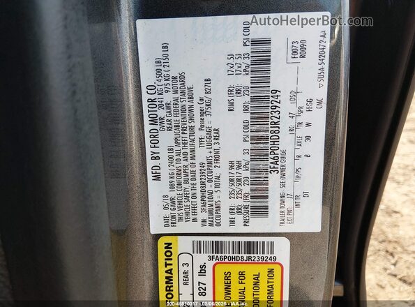 3FA6P0HD8JR239249 2018 FORD FUSION Gray Вид підкапотного простору