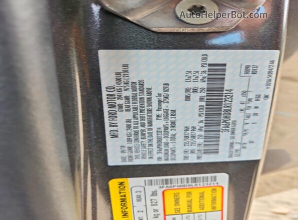 3FA6P0HD8LR123214 2020 FORD FUSION Gray VIN კოდის სტიკერის ხედი