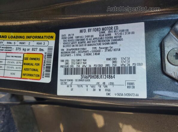 3FA6P0HD8LR124864 2020 FORD FUSION Gray Widok komory silnika
