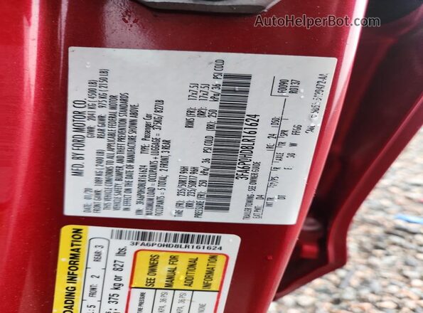 3FA6P0HD8LR161624 2020 FORD FUSION Red Vista del compartimento del motor