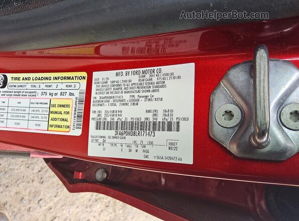 3FA6P0HD8LR171473 2020 FORD FUSION Red Vista del compartimento del motor