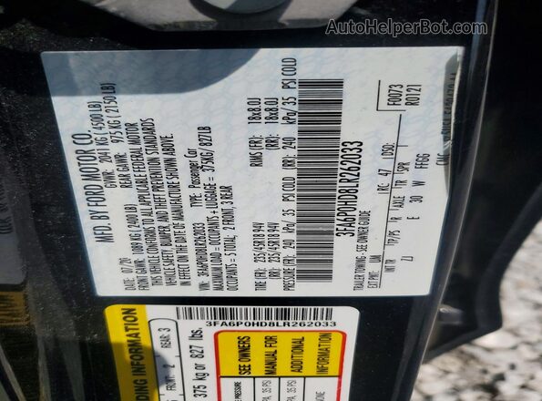 3FA6P0HD8LR262033 2020 FORD FUSION Черный Вид подкапотного пространства