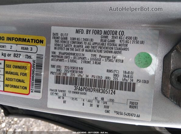 3FA6P0HD9HR305124 2017 FORD FUSION Silver Vista del compartimento del motor