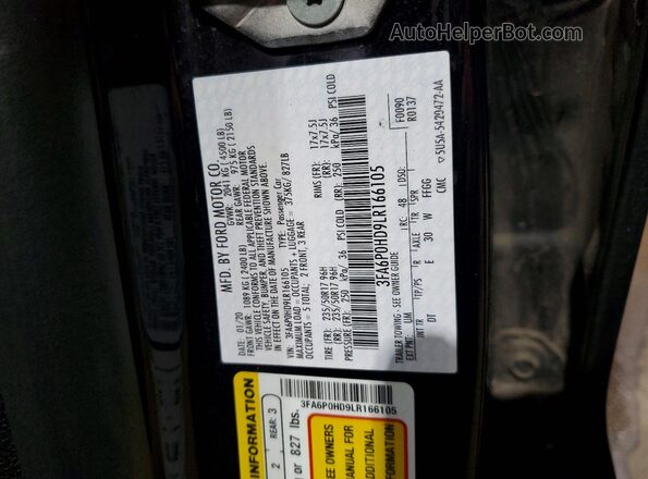 3FA6P0HD9LR166105 2020 FORD FUSION Черный Вид подкапотного пространства
