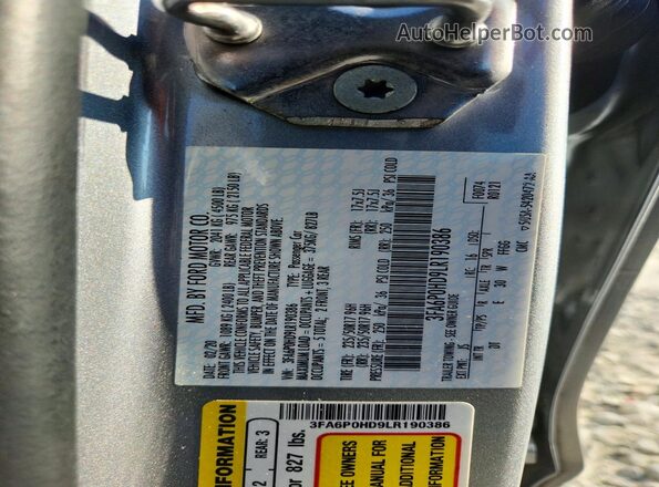 3FA6P0HD9LR190386 2020 FORD FUSION Silver Engine compartment view