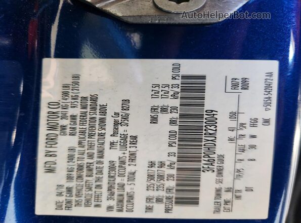 3FA6P0HDXJR230049 2018 FORD FUSION Blue Engine compartment view