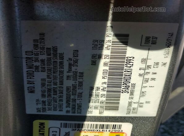 3FA6P0HDXLR142993 2020 FORD FUSION Silver Widok komory silnika