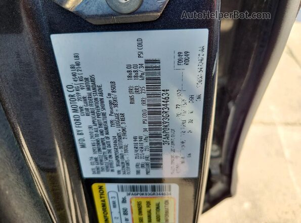 3FA6P0K93GR344634 2016 FORD FUSION Gray Vista de la etiqueta del VIN