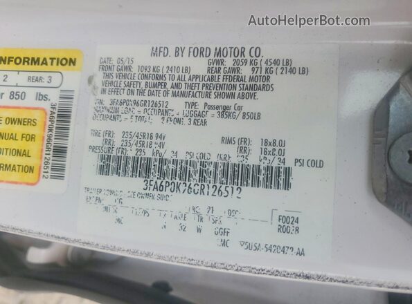 3FA6P0K96GR126512 2016 FORD FUSION White Vista del compartimento del motor