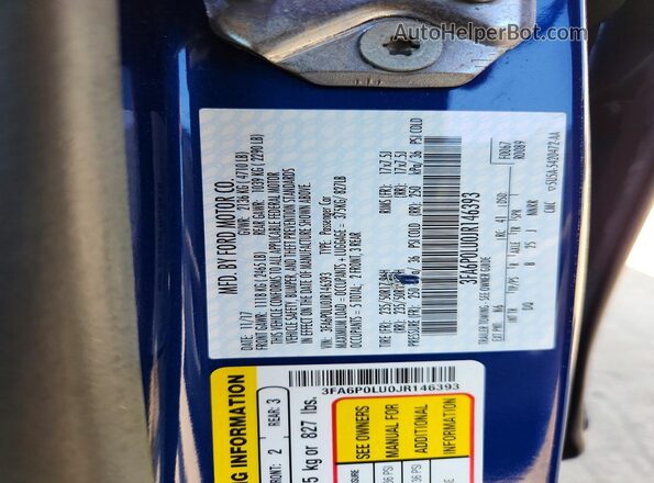 3FA6P0LU0JR146393 2018 FORD FUSION Синий Вид подкапотного пространства