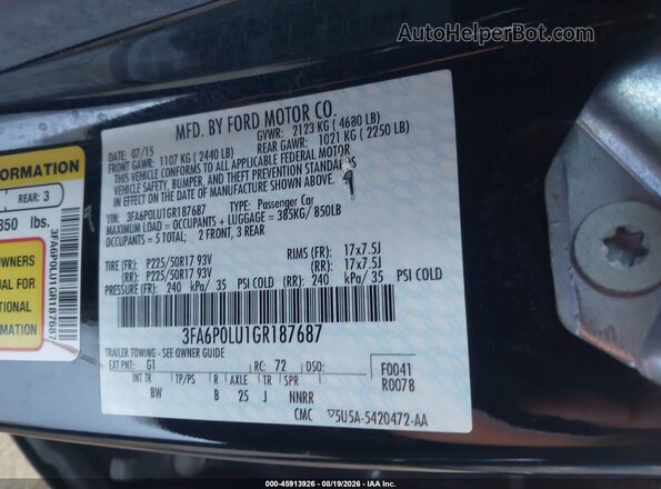 3FA6P0LU1GR187687 2016 FORD FUSION HYBRID Black Շարժիչի բաժամունքի տեսք