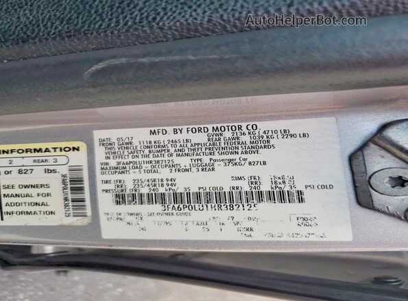 3FA6P0LU1HR382125 2017 FORD FUSION Silver 