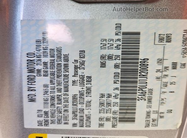 3FA6P0LU1JR200896 2018 FORD FUSION Silver ძრავის განყოფილების ხედი