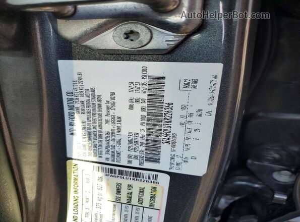 3FA6P0LU1KR226366 2019 FORD FUSION Gray Вид наклейки з VIN-кодом