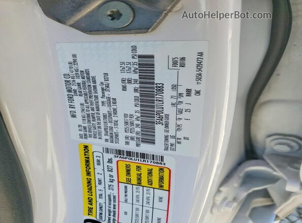 3FA6P0LU1LR170883 2020 FORD FUSION White Engine compartment view