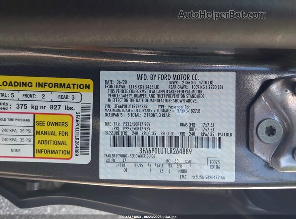 3FA6P0LU1LR264889 2020 FORD FUSION Silver Вид підкапотного простору