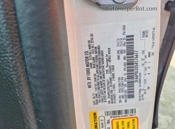 3FA6P0LU2GR176617 2016 FORD FUSION White Շարժիչի բաժամունքի տեսք