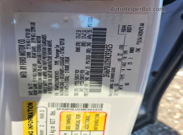 3FA6P0LU2HR393425 2017 FORD FUSION White Շարժիչի բաժամունքի տեսք