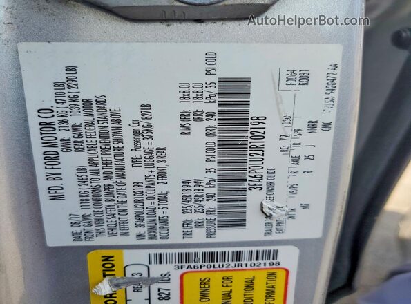 3FA6P0LU2JR102198 2018 FORD FUSION Silver Widok komory silnika