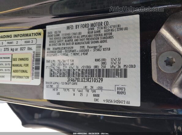 3FA6P0LU2JR210529 2018 FORD FUSION Black Շարժիչի բաժամունքի տեսք