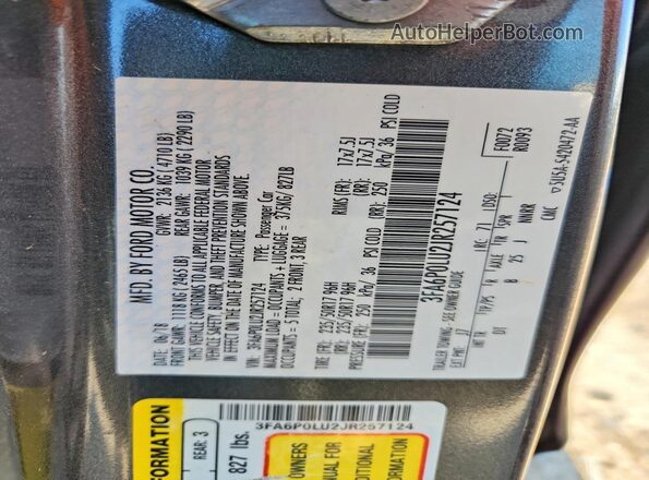 3FA6P0LU2JR257124 2018 FORD FUSION Gray ძრავის განყოფილების ხედი