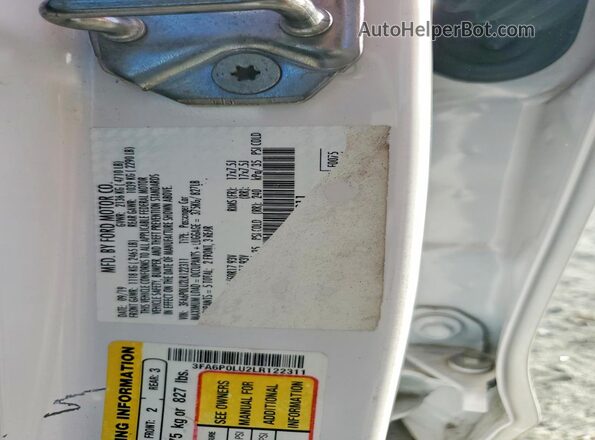 3FA6P0LU2LR122311 2020 FORD FUSION White Вид підкапотного простору