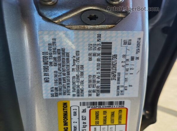 3FA6P0LU3HR217306 2017 FORD FUSION Серебряный Вид подкапотного пространства