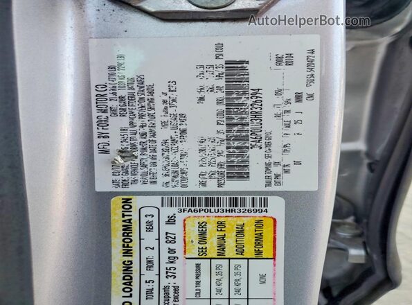 3FA6P0LU3HR326994 2017 FORD FUSION Silver Вид підкапотного простору