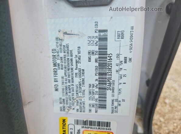 3FA6P0LU3JR201645 2018 FORD FUSION White Շարժիչի բաժամունքի տեսք
