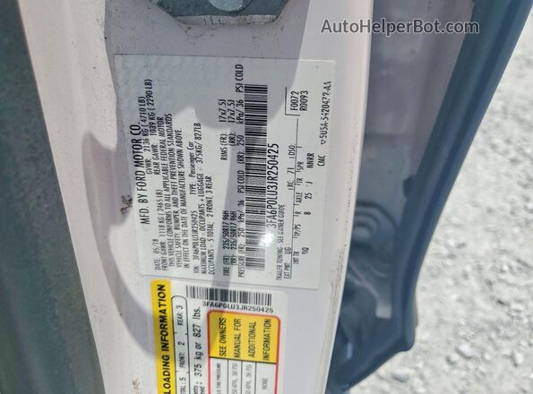 3FA6P0LU3JR250425 2018 FORD FUSION White Vista interior de 360 grados