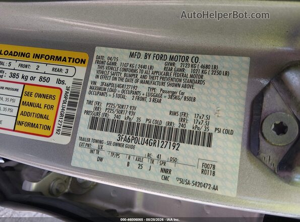 3FA6P0LU4GR127192 2016 FORD FUSION HYBRID Silver Widok komory silnika