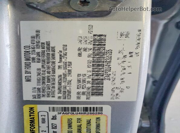 3FA6P0LU4HR266286 2017 FORD FUSION Silver Widok komory silnika