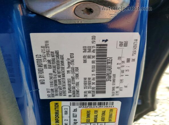 3FA6P0LU4JR128351 2018 FORD FUSION Blue Շարժիչի բաժամունքի տեսք