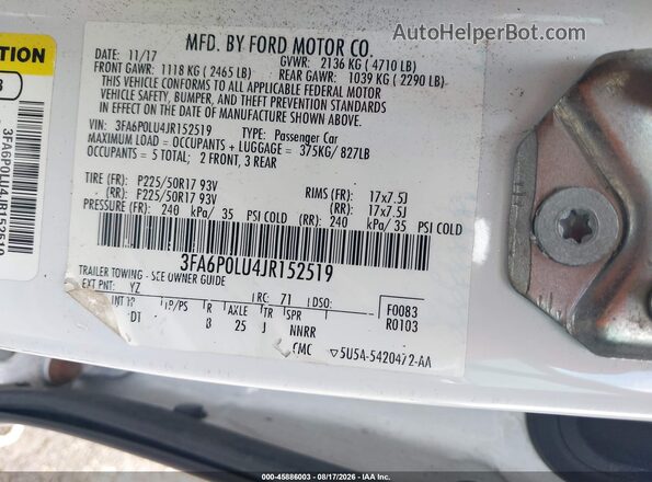 3FA6P0LU4JR152519 2018 FORD FUSION HYBRID Белый Вид подкапотного пространства