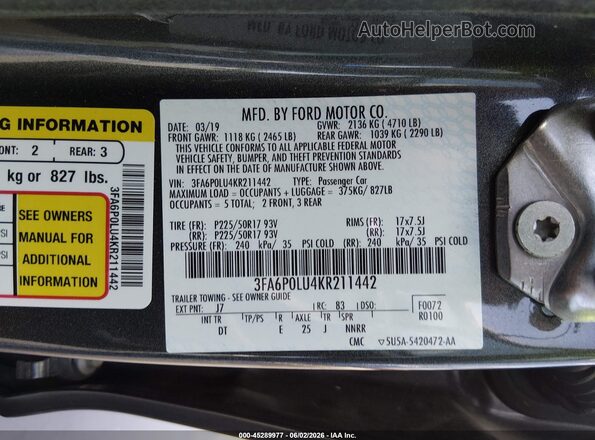 3FA6P0LU4KR211442 2019 FORD FUSION HYBRID Серебряный Вид подкапотного пространства