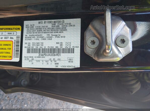 3FA6P0LU4LR264921 2020 FORD FUSION Black Widok komory silnika