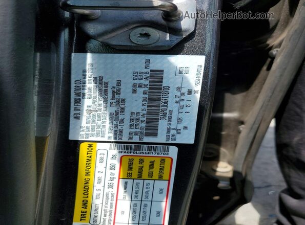 3FA6P0LU5GR178703 2016 FORD FUSION Gray 