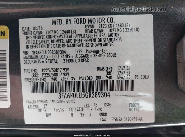 3FA6P0LU5GR389304 2016 FORD FUSION HYBRID Серый Вид подкапотного пространства