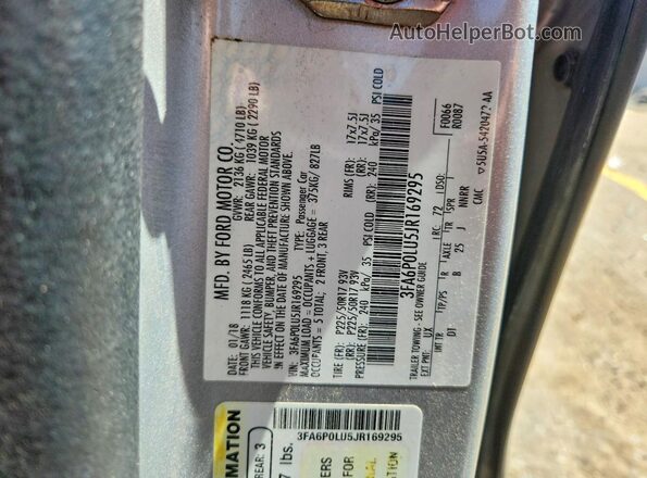 3FA6P0LU5JR169295 2018 FORD FUSION Серебряный Вид подкапотного пространства