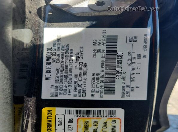 3FA6P0LU5KR143801 2019 FORD FUSION Черный Вид подкапотного пространства