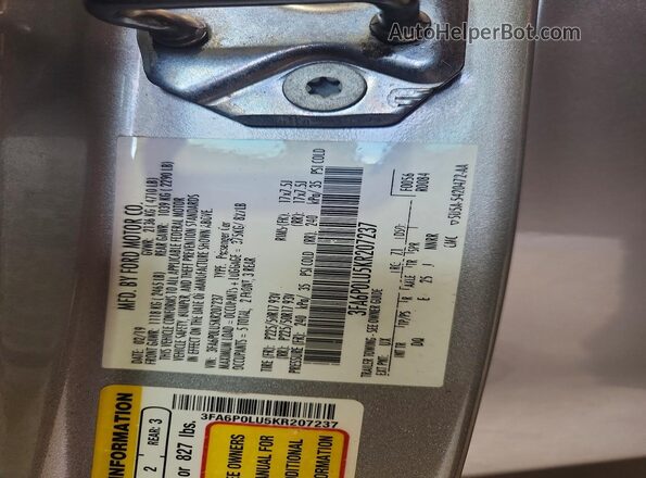 3FA6P0LU5KR207237 2019 FORD FUSION Silver Вид підкапотного простору