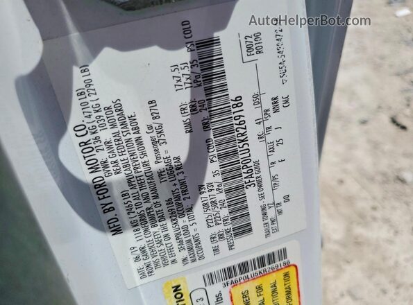 3FA6P0LU5KR269186 2019 FORD FUSION White ძრავის განყოფილების ხედი