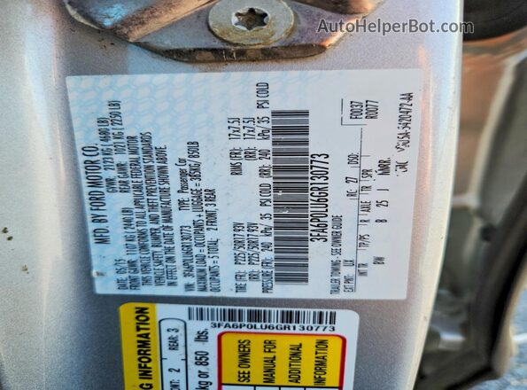 3FA6P0LU6GR130773 2016 FORD FUSION Silver Vista del compartimento del motor