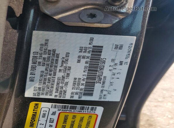 3FA6P0LU7HR315075 2017 FORD FUSION Charcoal Вид підкапотного простору