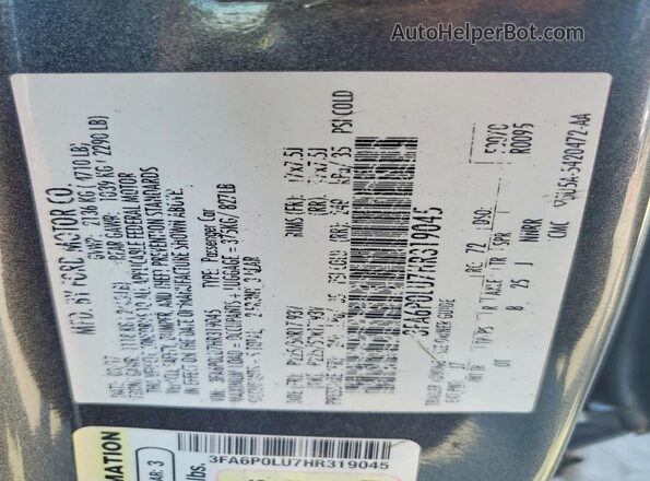 3FA6P0LU7HR319045 2017 FORD FUSION Gray Widok komory silnika