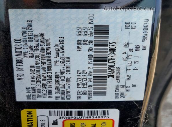 3FA6P0LU7HR348075 2017 FORD FUSION Black Вид підкапотного простору