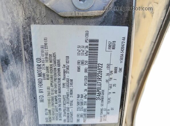 3FA6P0LU7JR226922 2018 FORD FUSION Black Widok komory silnika