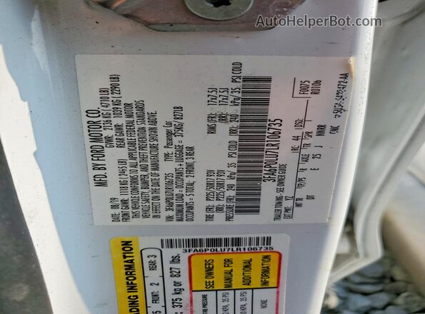 3FA6P0LU7LR106735 2020 FORD FUSION White ძრავის განყოფილების ხედი